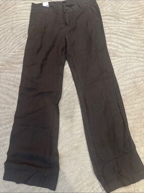 GAP Dark Brown Straight-Leg Linen-Blend Pants